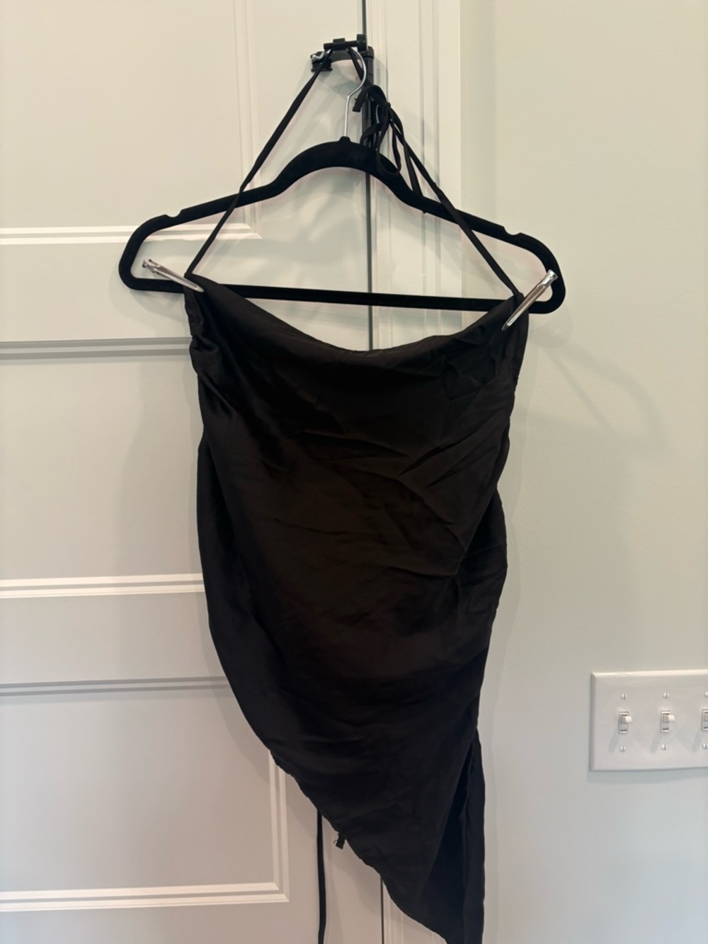 Forever 21 Black Asymmetrical Satin Cowl Neck Top